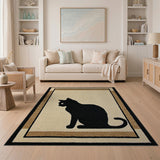 Black Cat Silhouette Framed Beige Area Rug