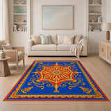 Royal Blue Persian Medallion Rug with Red Center
