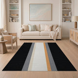 Modern Vertical Striped Area Rug - Black, Grey Orange