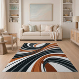 Grey Orange Abstract Swirl Area Rug