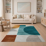Bold Geometric Teal Orange Area Rug