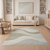 Creamy Beige Wavy Abstract Area Rug