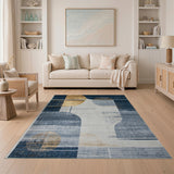 Abstract Geometric Navy Blue Gold Area Rug