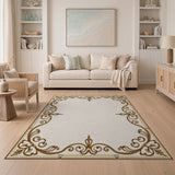 Ornate Gold Floral Border Traditional Persian Area Rug