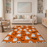 Whimsical Ghosts Bats Orange Halloween Rug