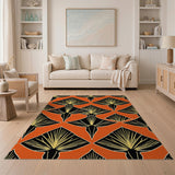 Bold Orange Art Deco Fan Geometric Area Rug