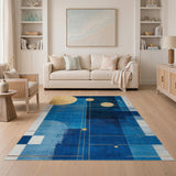 Gold Circles Geometric Blue Area Rug