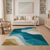 Blue and Teal Layered Teal Blue Wave Area Rug