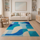 Blue Teal Abstract Geometric Area Rug