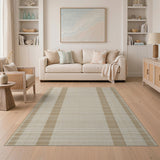 Coastal Beach Beige and Neutral Beige Striped Woven Coastal Area Rug