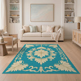 Blue and Teal Teal Persian Floral Medallion Rug