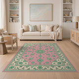 Pink Teal Traditional Persian Medallion Rug