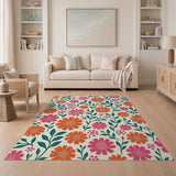 Vibrant Orange Pink Floral Pattern Area Rug