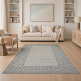 Border Grey Geometric Border Area Rug