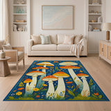 Whimsical Orange Mushroom Floral Area Rug