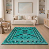 Southwestern Blue and Teal Teal Southwestern Geometric Area Rug