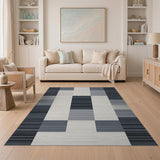 Modern Black White Geometric Block Area Rug