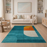 Teal and Orange Curved Geometric Area Rug