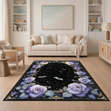 Purple Floral Moon Bat Area Rug