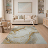 Abstract Area Gold and Silver Gold Veined Marble Abstract Area Rug