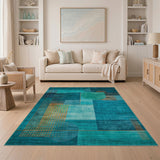 Teal Blue Geometric Abstract Geometric Modern Area Rug