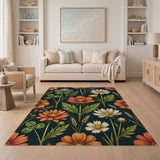 Vintage Orange Cosmos Daisy Floral Area Rug