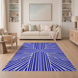Bold Blue Geometric Cross Stripe Rug