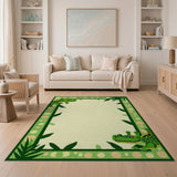 Playful Green Crocodile Border Kids Rug