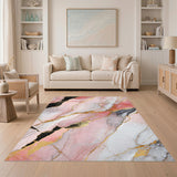 Pink Marble Gold Accents Abstract Area Rug