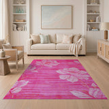 Pink Peony Striped Floral Area Rug