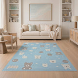Adorable Cartoon Bears Animals Blue Kids Rug