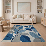 Blue Gray Leaf Abstract Area Rug