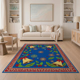 Festive Blue Persian Christmas Bells Holly Rug
