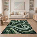 Green Swirling Green Waves Abstract Area Rug