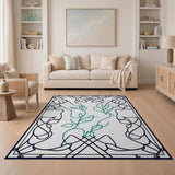 Teal Vine Ornate Frame Area Rug