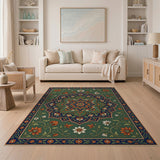 Green Lush Green Persian Floral Medallion Rug