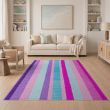 Vibrant Purple Pink Blue Striped Tufted Rug