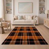 Bold Black Orange Plaid Area Rug