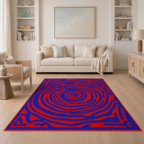 Hypnotic Red Blue Spiral Maze Rug
