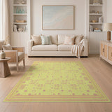 Yellow Area Rug with Intricate Pink Borders