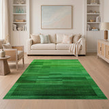 ODIKA Modern Abstract Green Striped Washable Rug - Low Pile Non-Slip Area Rug