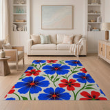 Vibrant Blue Red Floral Pattern Area Rug