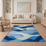 Abstract Whale Waves Blue Area Rug