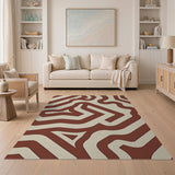 Cream and Rust Wavy Abstract Area Rug