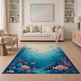 Blue Teal Coral Reef Ocean Fish Area Rug
