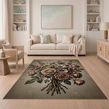 Vintage Beige Rose Anemone Bouquet Rug