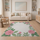 Pink Rose Floral Border Pink Area Rug