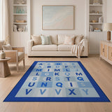 Blue and Teal Blue Alphabet Kids Learning Rug
