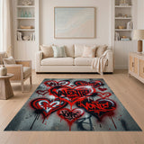 Graffiti Valentine's Hearts Red Area Rug