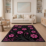 Pink Floral Vintage Area Rug on Black